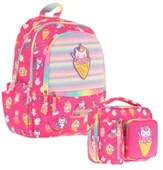 Kaukko Kids Kız Çocuk Okul Çantası ve Isı Yalıtımlı Beslenme Çantası Seti (L5227+L7227) Kauçuk Dondurma - Pembe thumbnail 1
