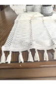 Peacock Şal Motif Dantel Örgü Runner Keten Görünümlü Pamuklu 35x140cm - 2
