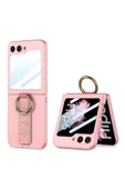 KILIFTECH Galaxy Z Flip 6 Kılıf Kamera Korumalı Yüzüklü Zore Flip Ring Kıpta Kapak-Pembe - 1