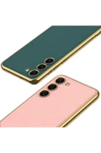 zore Galaxy S23 Uyumlu Deri Görünümlü Kenarları Elektroplating Kaplama Zore Fizyon Kılıf-Pembe thumbnail 3