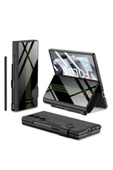 KILIFTECH Galaxy Z Fold 6 Kılıf Kamera Korumalı Kartlıklı Kalem Bölmeli Zore Kıpta Çizgili Droga Kılıf-Yeşil - 1