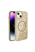 KILIFTECH iPhone 13 Kılıf Magsafe Şarj Özellikli Parlayan Simli Zore Okso Kapak - Gold thumbnail 1