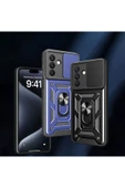 szr store Galaxy A26 Kılıf Magnetik Standlı Kamera Korumalı Zore Sürgülü Vega Kapak - Mavi - 3