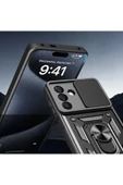 szr store Galaxy A26 Kılıf Magnetik Standlı Kamera Korumalı Zore Sürgülü Vega Kapak - Mavi - 6
