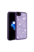 KILIFTECH iPhone SE 2022 Uyumlu Parlak Taşlı Tasarım Zore Ston Kılıf-Derin Mor thumbnail 1
