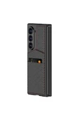 KILIFTECH Galaxy Z Fold 6 Kılıf Karbon Fiber Kartlıklı Zore Kıpta Dik Açılan Kartlıklı Kapak-Siyah - 2