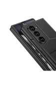 Cleo Cases Galaxy Z Fold 6 Kılıf Karbon Fiber Deri Kartlıklı Zore Kıpta Dik Açılan Kartlıklı Kapak-Siyah - 2