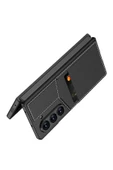 Cleo Cases Galaxy Z Fold 6 Kılıf Karbon Fiber Deri Kartlıklı Zore Kıpta Dik Açılan Kartlıklı Kapak-Siyah - 3