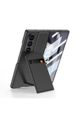 Cleo Cases Galaxy Z Fold 6 Kılıf Karbon Fiber Deri Kartlıklı Zore Kıpta Dik Açılan Kartlıklı Kapak-Siyah - 1