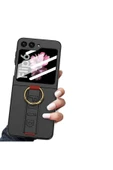 PSR aksesuar Galaxy Z Flip 6 Kılıf Kamera Korumalı Yüzüklü Karbon Tasarımlı Zore Flip Ring Kıpta Kapak-Gri-Yeşil - 3