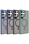 zore Galaxy S23 Ultra Uyumlu Mat Arka Yüzey Wireless Şarj Özellikli Zore Flet Magsafe Kılıf-Mavi thumbnail 2