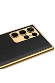 SAFA Galaxy S23 Ultra Uyumlu Deri Görünümlü Kenarları Elektroplating Kaplama Zore Fizyon Kılıf-Kı - 5