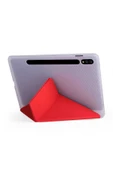 YuccaTech Galaxy Tab S7 Plus T970 Kılıf  Zore Tri Folding Kalem Bölmeli Standlı Kılıf-Kırmızı - 5