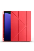 KILIFTECH Galaxy Tab S10 Ultra Kılıf Zore Tri Folding Kalem Bölmeli Standlı Kılıf - Kırmızı - 1
