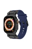 zore Watch Ultra 49mm Uyumlu CLO- KRD-101 Titanyum Metal Başlıklı Silikon Kordon-Siyah-Mavi thumbnail 1