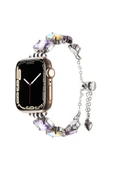 KILIFTECH Apple Watch 42mm Zore KRD-115 Renkli Taş Tasarımlı Kordon-Lila - 1