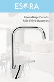 ESORA Köşe Borulu Modern Krom Kaplama Çift Fonksiyonlu Mutfak Eviye Bataryası - 1