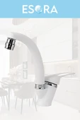 ESORA Beyaz Krom Mix Oynar Başlıklı Lavabo Bataryası Çift Su Grişli Çeşme Banyo Musluğu Mutfak Çeşmesi - 1