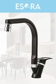 ESORA Siyah Krom Balık Sırtı Mix Lavabo Bataryası 2 Yıl Garantili Sıcak Soğuk Aç Kapa Musluk Çeşme - 1