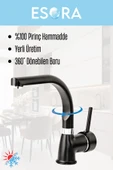 ESORA Siyah Krom Balık Sırtı Lavabo Bataryası Banyo Çeşmesi Çift Su Girişli Lavabo Musluğu 2 Yıl Garantili - 2