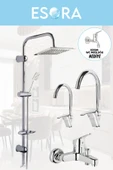 ESORA Dubai Robot Duş Sistemi, Baston Lavabo & Mutfak ve Banyo Bataryası 4'lü Set (WC Musluğu Hediyeli) - 1
