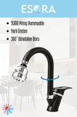 ESORA Siyah Krom Baston Lavabo Bataryası Filtreli Oynar Başlıklı Banyo Musluğu Çeşmesi Çift Su Girişli - 2