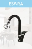 ESORA Siyah Krom Baston Lavabo Bataryası Filtreli Oynar Başlıklı Banyo Musluğu Çeşmesi Çift Su Girişli - 1