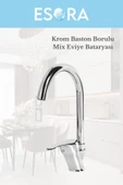 ESORA Baston Borulu Modern Krom Kaplama Çift Fonksiyonlu Mutfak Eviye Bataryası - 1