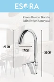 ESORA Baston Borulu Modern Krom Kaplama Çift Fonksiyonlu Mutfak Eviye Bataryası - 2