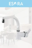 ESORA Beyaz Balık Sırtı Delta Lavabo Bataryası Oynar Başlıklı Çift Su Girişli Lavabo Musluğu Çeşme thumbnail 2