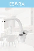 ESORA Beyaz Balık Sırtı Mix Lavabo Bataryası Çift Su Grişli Çeşme Banyo Musluğu Çeşmesi 2 Yıl Garantili - 1