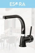 ESORA Siyah Krom Balık Sırtı Lavabo Bataryası Banyo Çeşmesi Çift Su Girişli Lavabo Musluğu 2 Yıl Garantili - 1