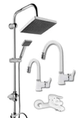 ESORA Krom Siyah Tepe Yağmurlama, Beyaz Delta Banyo-mutfak-lavabo Bataryası Musluğu Çeşmesi 4'lü Set - 1