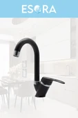 ESORA Dubai Krom Robot Duş Seti , Siyah Oynar Borulu Eviye , Baston Lavabo , Banyo Bataryası 4’lü Set - 4