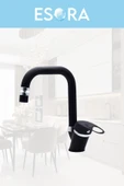 ESORA Siyah Robot Duş Seti , Siyah Köşe Borulu Eviye , Lavabo , Banyo Bataryası 4’lü Set - 4