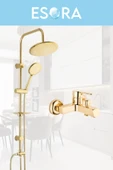 ESORA Gold Yuvarlak Robot Duş Seti, Kare Banyo Bataryası Musluğu 2'li Set - 1