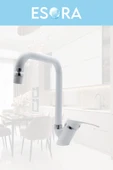 ESORA Siyah Robot Duş Seti , Beyaz Köşe Borulu Eviye , Lavabo , Banyo Bataryası 4’lü Set - 3
