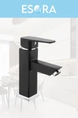 ESORA Dubai Krom Robot Duş Seti , Siyah Lüx Kare Eviye , Sabit Lavabo , Banyo Bataryası 4’lü Set thumbnail 5