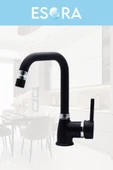 ESORA Siyah Robot Duş Seti , Siyah Köşe Borulu Eviye , Lavabo , Banyo Bataryası 4’lü Set - 3