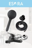 ESORA SİYAH BANYO BATARYASI DUŞ BAŞLIĞI HORTUMU VE MAFSALI SET - 1