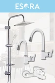 ESORA Krom Dubai Robot Duş Seti , Beyaz Delta Eviye , Lavabo , Banyo Bataryası 4’lü Set - 2