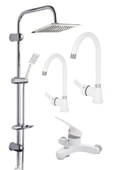 ESORA Krom Dubai Robot Duş Seti , Beyaz Krom Delta Eviye , Lavabo , Banyo Bataryası 4’lü Set - 1