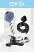 ESORA SİYAH BANYO BATARYASI DUŞ BAŞLIĞI HORTUMU VE MAFSALI SET thumbnail 2