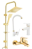 ESORA Gold Kare Robot Duş Seti , Beyaz Gold Eviye , Sabit Lavabo , Gold Banyo Bataryası 4’lü Set thumbnail 1