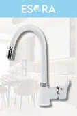 ESORA Krom Siyah Tepe Yağmurlama, Beyaz Delta Banyo-mutfak-lavabo Bataryası Musluğu Çeşmesi 4'lü Set - 3