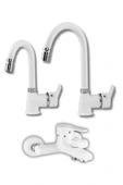ESORA Beyaz Krom Baston Borulu Eviye Mutfak , Lavabo , Banyo Bataryası 3'lü Set - 1