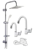 ESORA Krom Dubai Robot Duş Seti , Beyaz Delta Eviye , Lavabo , Banyo Bataryası 4’lü Set - 1