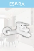 ESORA Krom Dubai Robot Duş Seti , Beyaz Delta Eviye , Lavabo , Banyo Bataryası 4’lü Set - 6