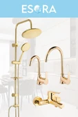 ESORA Gold Yuvarlak Robot Duş Seti , Eviye , Lavabo , Banyo Bataryası 4’lü Set - 1
