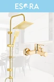 ESORA Gold Kare Robot Duş Seti, Kare Banyo Bataryası Musluğu 2'li Set - 1